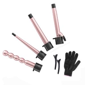 NEW Interchangeable Ceramic Curling Wand Iron Barrels Heat Glove & Hair Clips